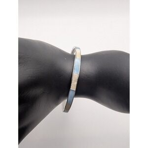 Sterling Silver Light Blue Cream Mother of Pearl Inlay Bangle Bracelet  TESTED